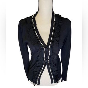 Alannah Hill Black Cardigan with Pearl and Silk Trim